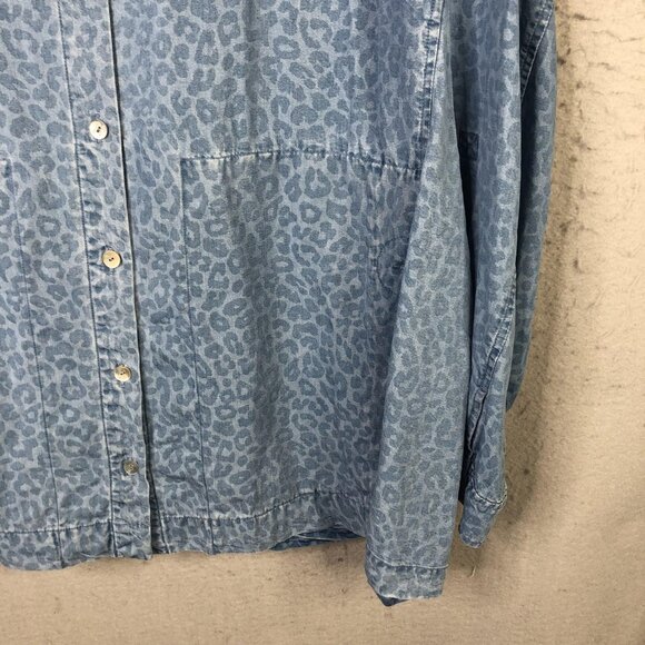 Soft Surroundings Shirt Womens 2X Blue Leopard Tencel Button Front SF3135 - Picture 10 of 16